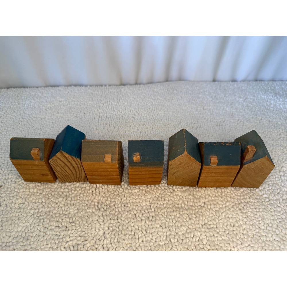 Rustic Wooden Welcome House Blocks Farmhouse Primitive Shelf Decor Set of 7 - Picture 6 of 9